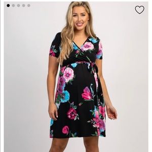Black Floral Maternity Wrap Dress
